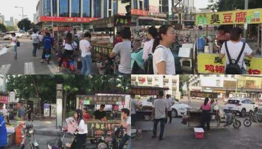 街边鸡蛋灌饼臭豆腐烤冷面小吃摊高清在线视频素材下载