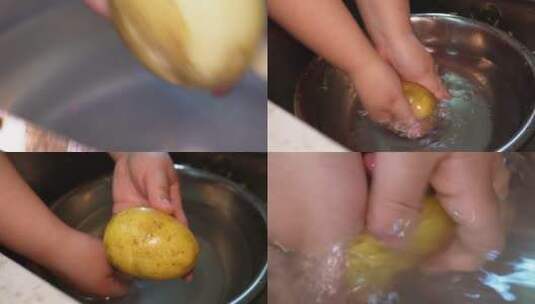 【镜头合集】主妇做饭洗土豆切土豆片削高清在线视频素材下载