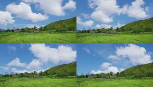 唯美草原蓝天白云风景后期合成背景视频高清在线视频素材下载