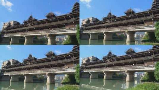 湖北省恩施州宣恩县侗族风雨桥景色高清在线视频素材下载