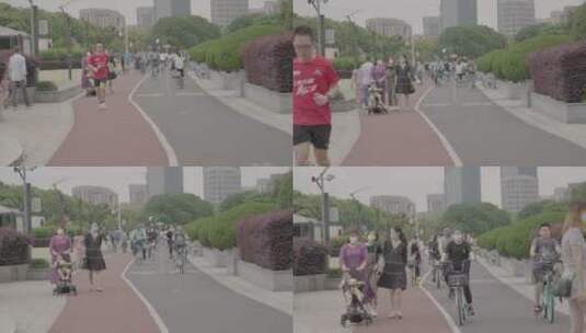 上海疫情解封后黄浦江滨江步道漫步的人们高清在线视频素材下载