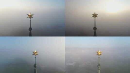 延时拍摄 大雾下城市中的星星之锤高清在线视频素材下载