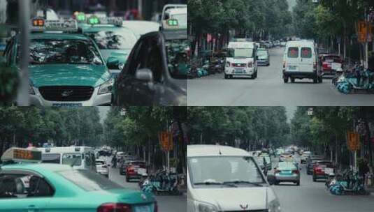 4k实拍拍摄城市交通出租车高清在线视频素材下载