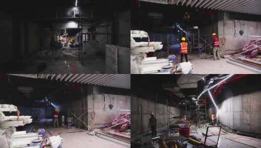 地铁隧道内部工人装修延时高清在线视频素材下载