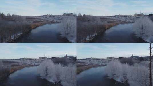 吉林二道白河魔界漂流，航拍冰河雪景高清在线视频素材下载