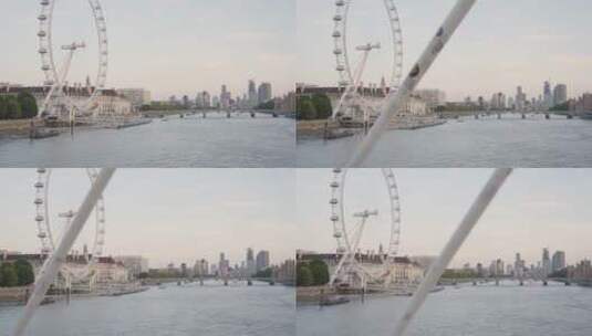 泰晤士河河岸上的摩天轮和建筑物高清在线视频素材下载