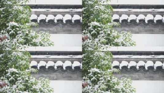 传统古建筑江南园林冬天下雪景升格慢镜头高清在线视频素材下载