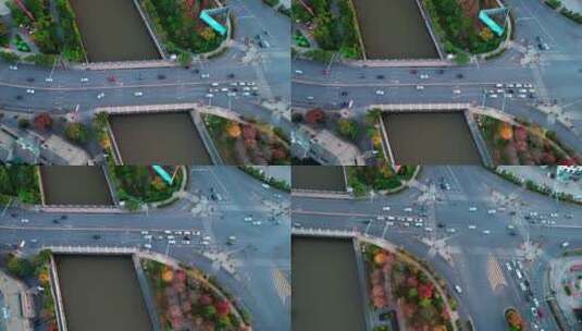 航拍城市十字路口车流高清在线视频素材下载