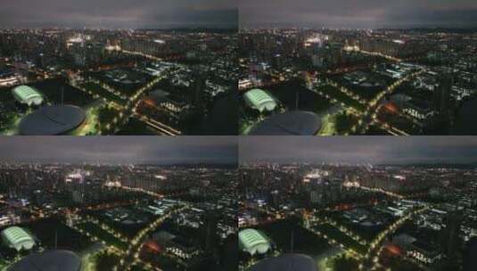 浙大紫金港校区夜景航拍高清在线视频素材下载