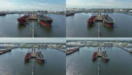 航拍港口的石油货轮高清在线视频素材下载