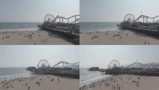 美国洛杉矶圣塔莫妮卡海滩航拍（log模式）高清在线视频素材下载