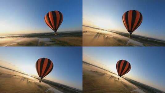 穿越机航拍热气球高清在线视频素材下载