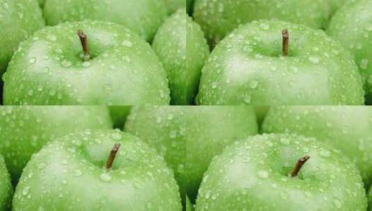 青苹果绿苹果上的水珠苹果特写高清在线视频素材下载