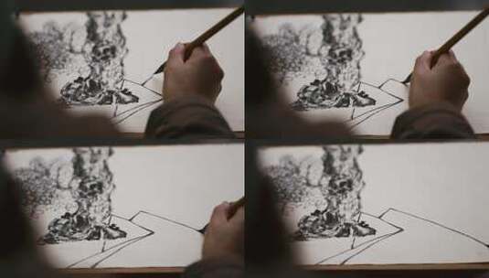 【正版素材】艺术毛笔中国画写生高清在线视频素材下载