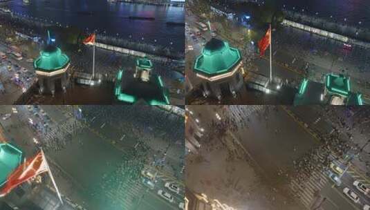 上海外滩航拍人流车流夜景高清在线视频素材下载