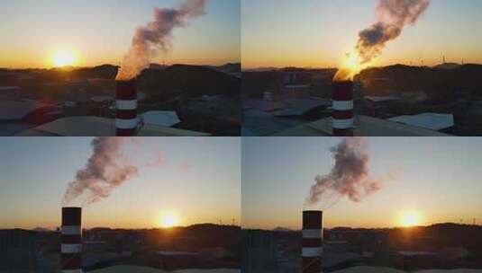大气污染工厂浓烟环境保护大烟囱冒烟城市高清在线视频素材下载
