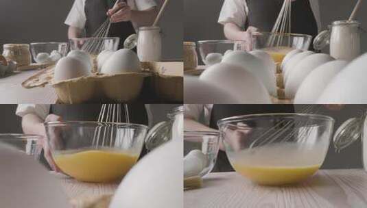 用手动搅拌器手打鸡蛋高清在线视频素材下载