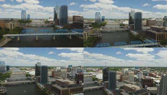 空中攀登揭示密歇根州大急流城市中心高清在线视频素材下载