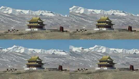 西藏日喀则定日县岗嘎镇珠穆朗玛关帝庙航拍高清在线视频素材下载