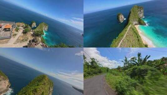 FPV无人机航拍海浪沙滩海岛雨林游客巴厘岛高清在线视频素材下载