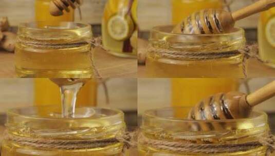 用蜂蜜勺挖出一勺蜂蜜高清在线视频素材下载