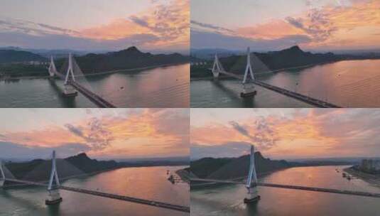航拍宜昌城市建筑夷陵长江大桥晚霞高清在线视频素材下载