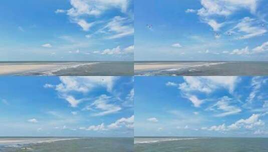 广西北海银滩美丽航拍风景海鸟成群飞翔蓝天高清在线视频素材下载