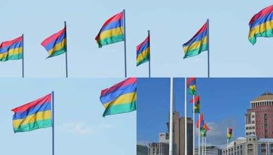 毛里求斯国旗迎风飘扬高清在线视频素材下载