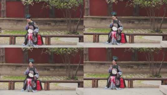 北京故宫清朝女性古装造型高清在线视频素材下载