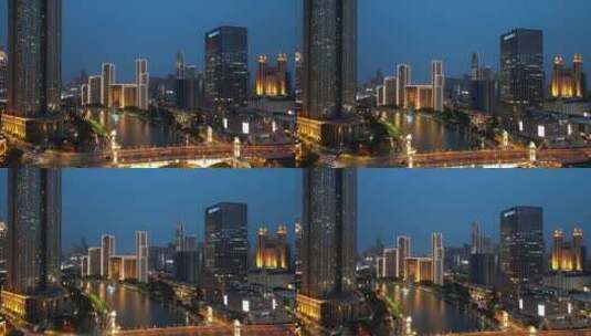 航拍天津城市夜景高清在线视频素材下载