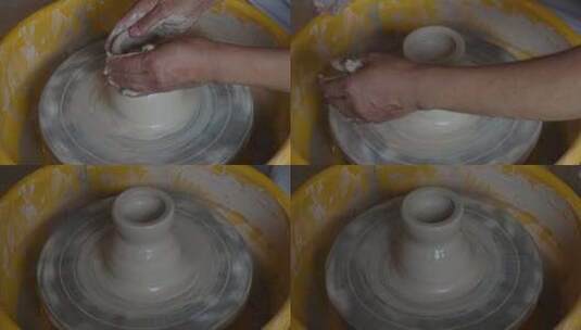 江西景德镇制作陶瓷手工拉胚流程高清在线视频素材下载