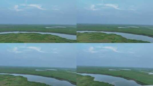 鄱阳湖风景航拍湖泊湿地公园草地河流风光高清在线视频素材下载