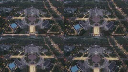 鸟瞰上海松江区人民政府夜景高清在线视频素材下载