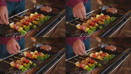 家庭烧烤美味的烤串高清在线视频素材下载