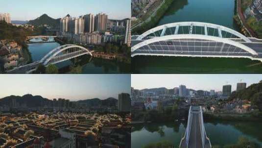 合集贵州铜仁锦江大桥航拍高清在线视频素材下载