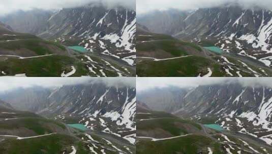 新疆独库公路哈希勒根达坂小湖泊航拍高清在线视频素材下载