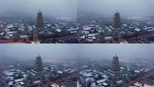 西安大雁塔下雪天高清在线视频素材下载