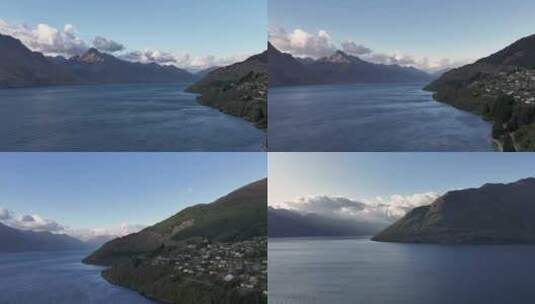 延时航拍新西兰皇后镇自然风光高清在线视频素材下载
