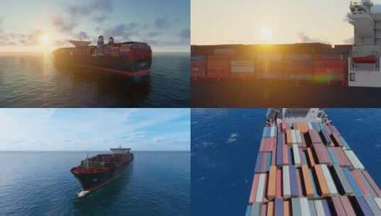 大型集装箱货轮海上航行高清在线视频素材下载