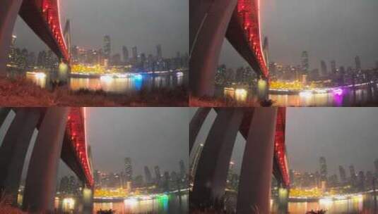 重庆千厮门嘉陵江大桥下眺望洪崖洞高清在线视频素材下载