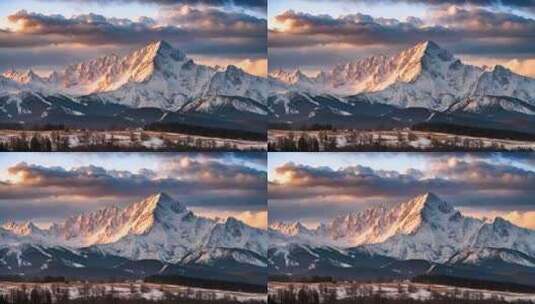 雪山云雾森林阳光树林远山峰大自然生态风景高清在线视频素材下载