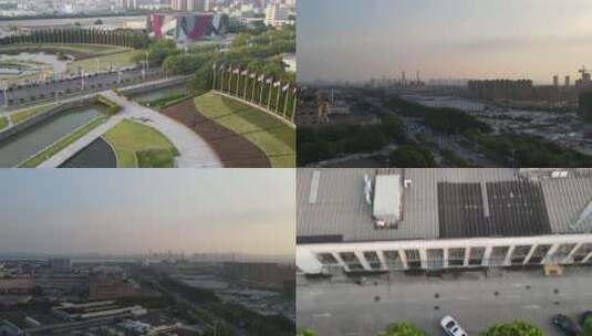 杭州下沙江干区工业区航拍高清在线视频素材下载