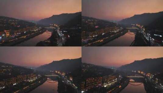 中国贵州省遵义市仁怀茅台镇夜幕降临时风景高清在线视频素材下载