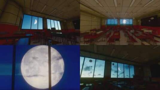 教室窗外月亮升起延时高清在线视频素材下载