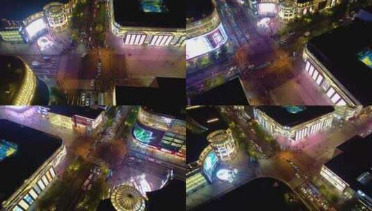 杭州西湖龙翔桥步行街夜景航拍高清在线视频素材下载