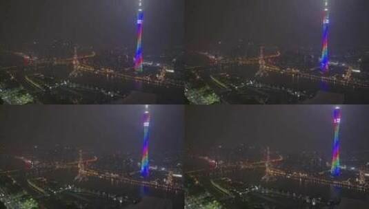 广州塔灯光秀 航拍光轨 4K夜景 动态光影高清在线视频素材下载