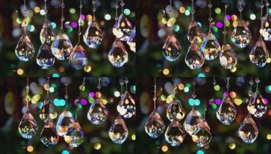 4K-夜景下的唯美钻石水晶滴装饰吊坠高清在线视频素材下载