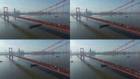 武汉跨长江大桥鹦鹉洲大桥城市超级工程高清在线视频素材下载