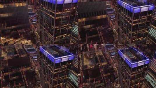 城市航拍曼哈顿哈德逊广场摩天大楼夜景灯光高清在线视频素材下载