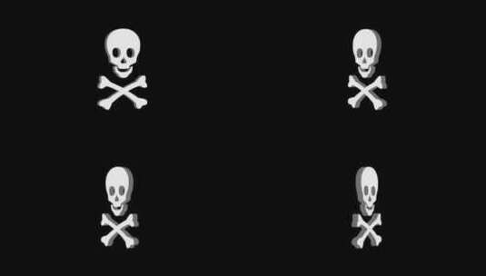 3d骷髅和交叉骨标志图标可循环旋转白色动高清在线视频素材下载